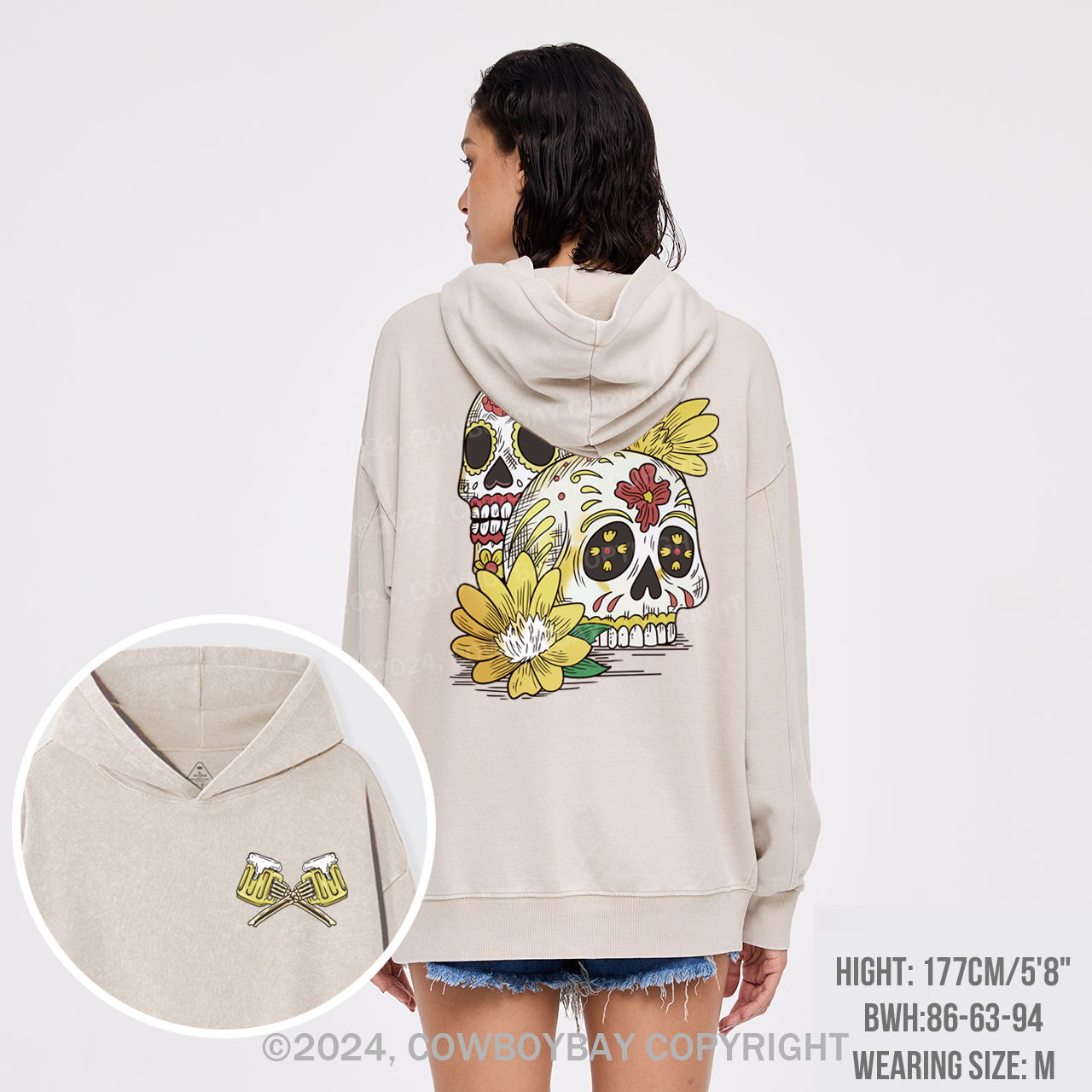 Beer Skull Montage Garment-Dye Hoodies