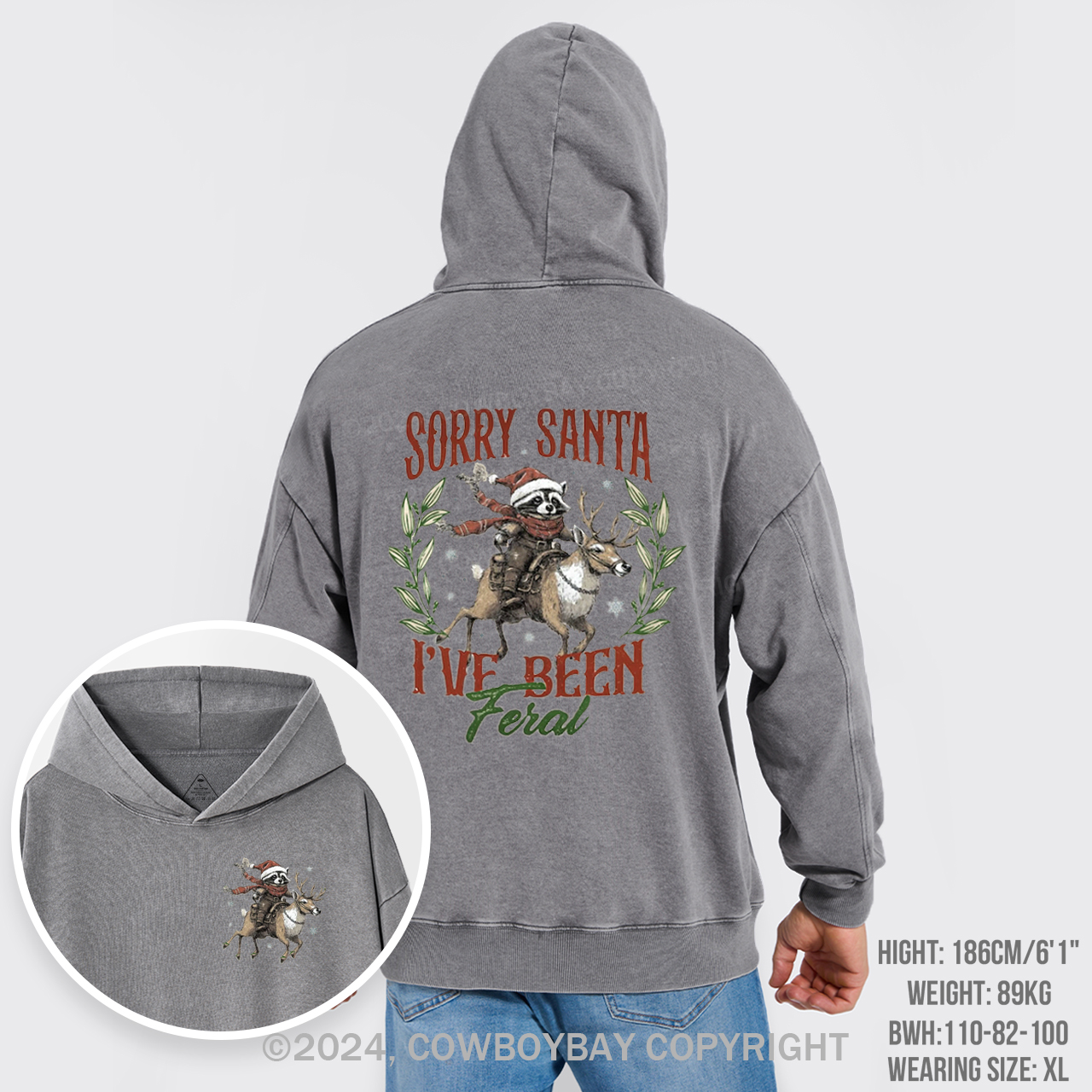 Christmas Raccoon,Sorry Santa Garment-Dye Hoodies