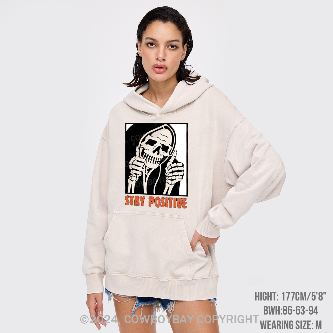 Stay Positive Skeleton Garment-Dye Hoodies