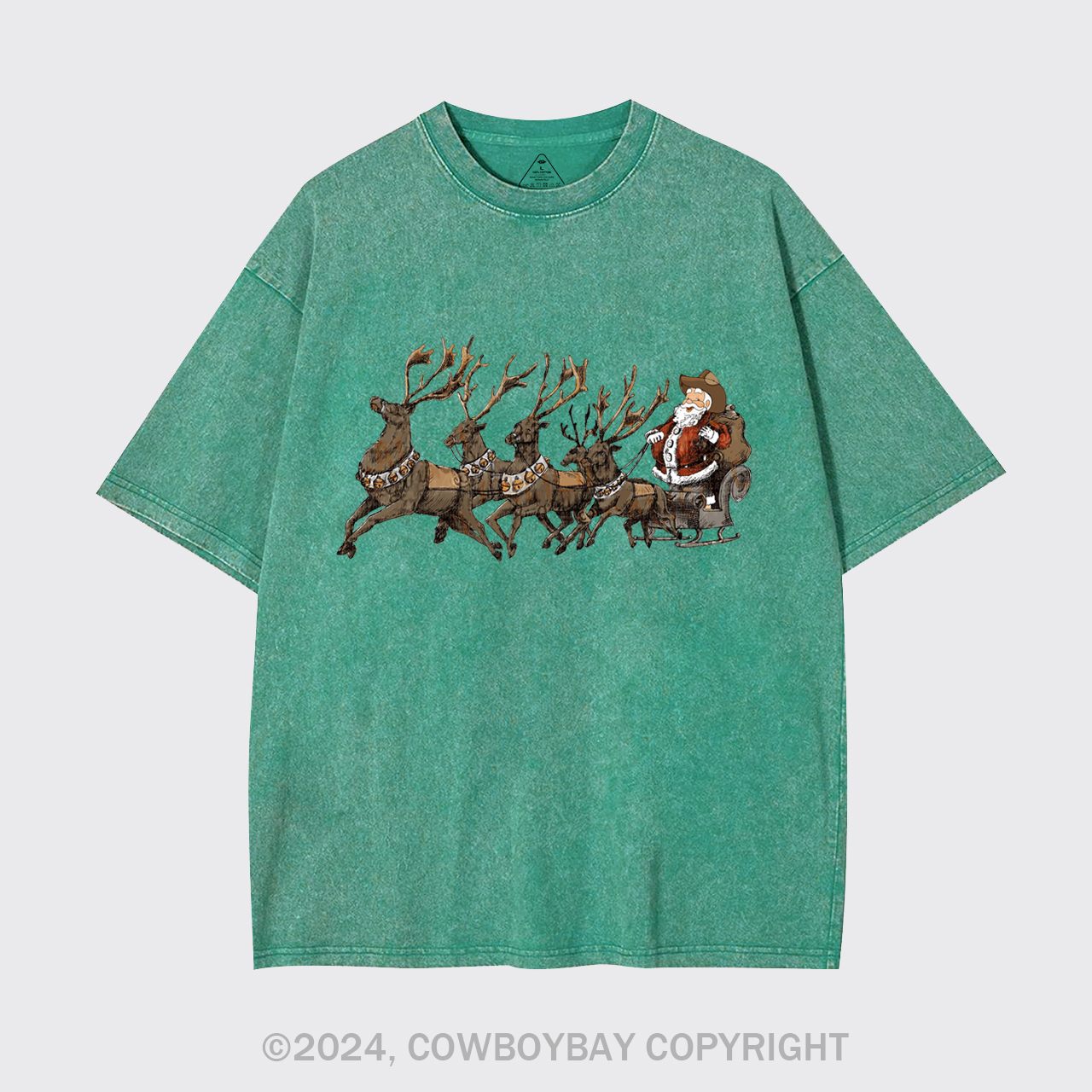 Cowboy Santa With Reindeer Garment-dye Tees