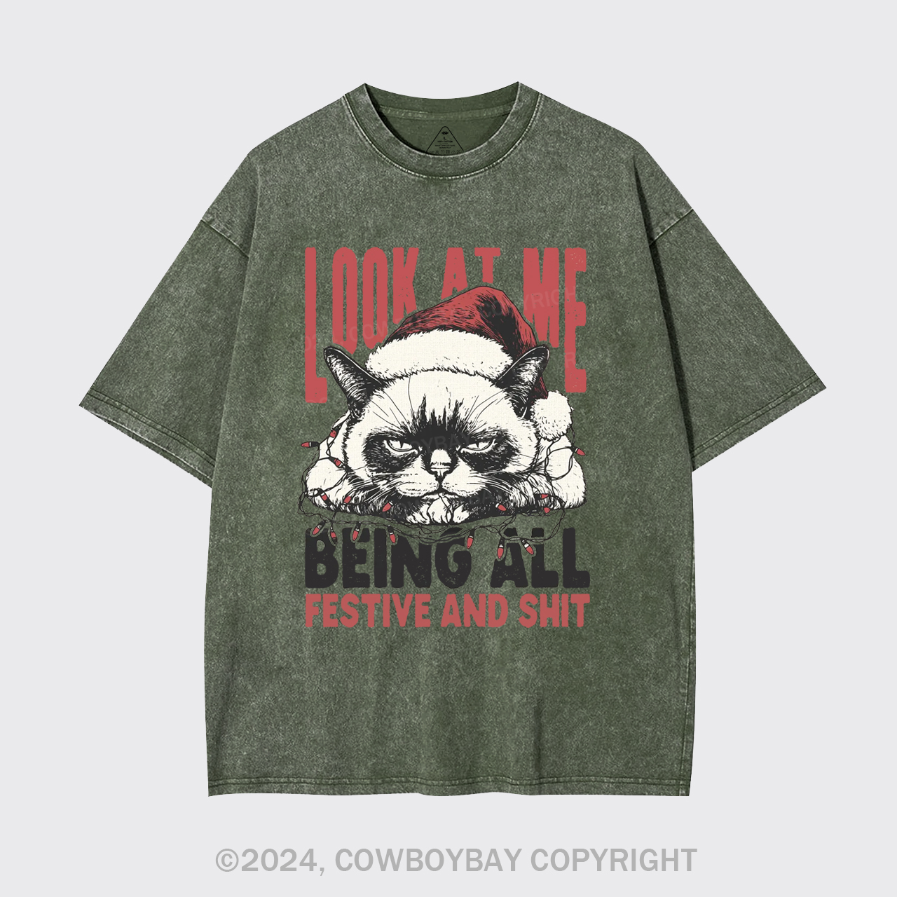 Funny Christmas Cat Garment-dye Tees