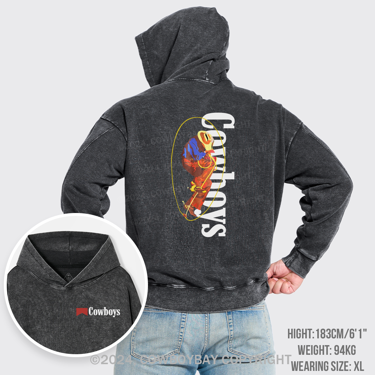 Vintage 1990s Dancing Cowboy Garment-Dye Hoodies