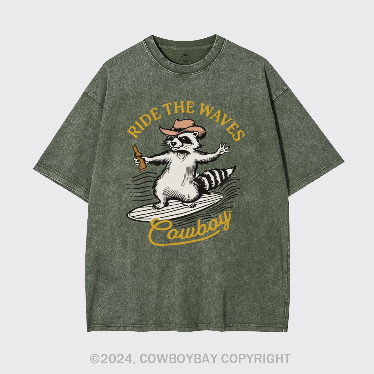 Surfing Cowboy Raccoon With Beer Garment-dye Tees