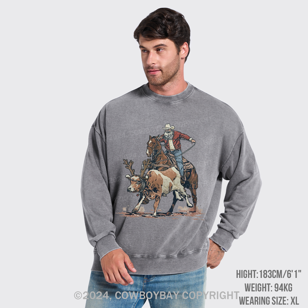 Western Roping Santa Washed Sweatshirts