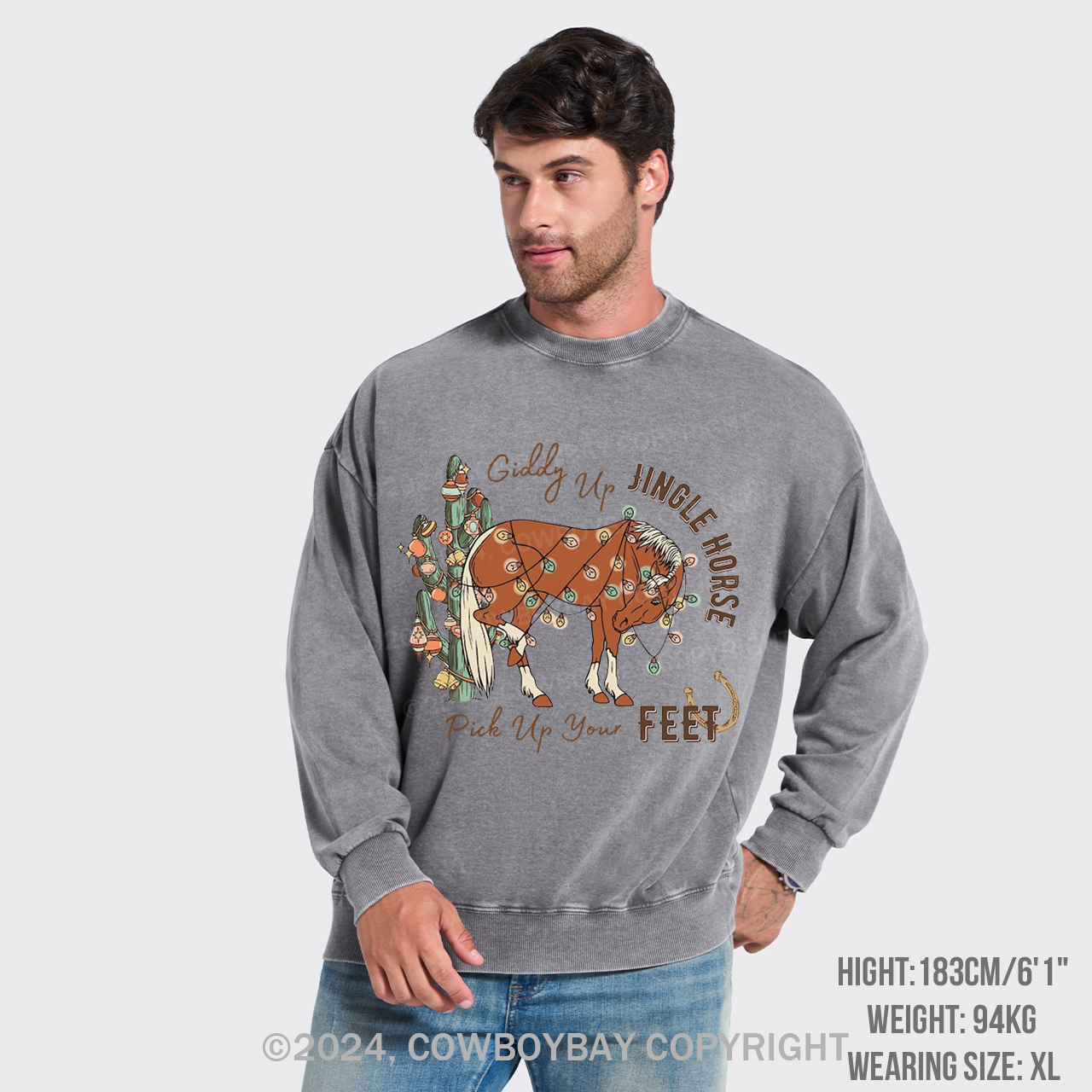 Giddy Up Jingle Horse Pick Up Your Feet Washed Sweatshirts