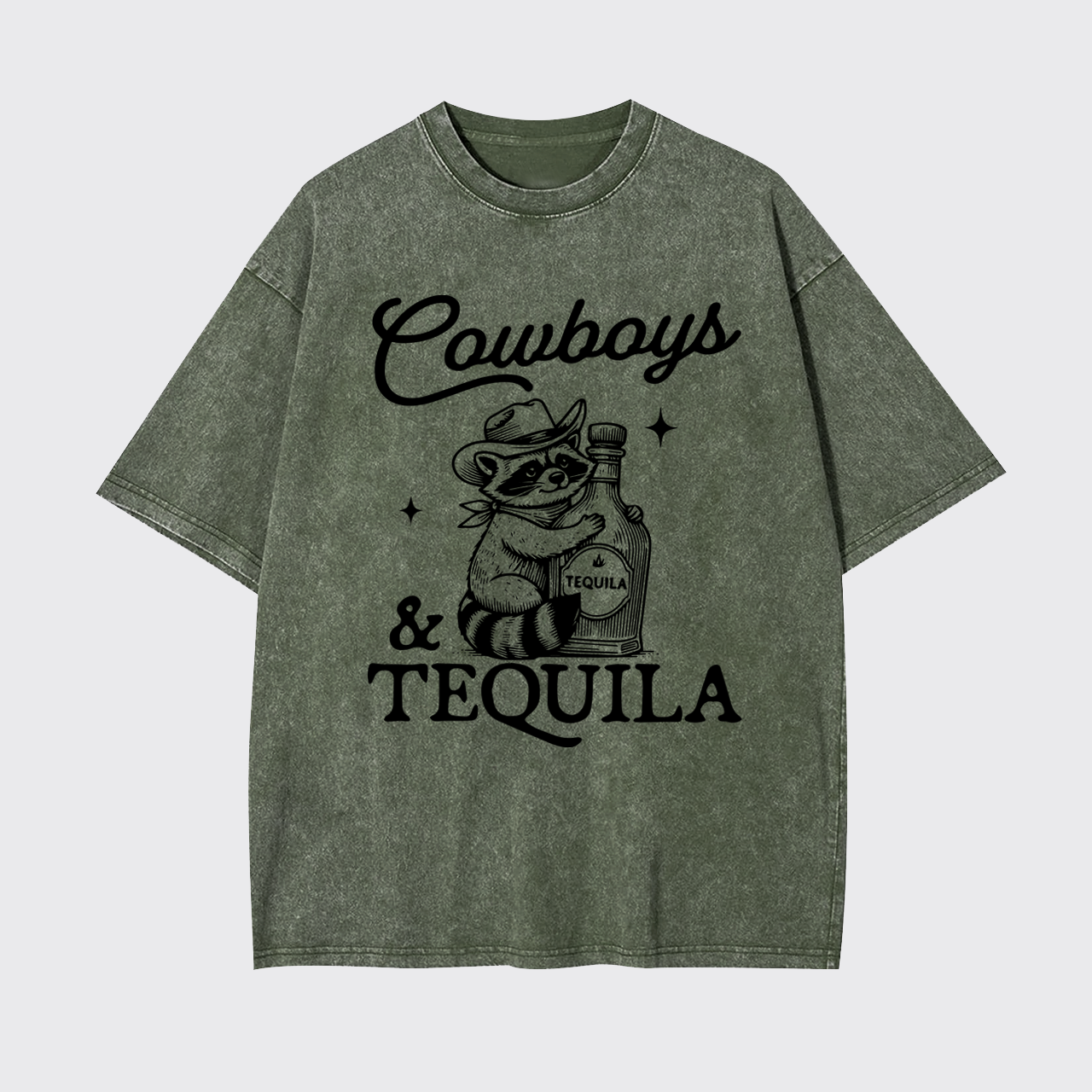 Funny Raccoon-Cowboys & Tequila Garment-dye Tees