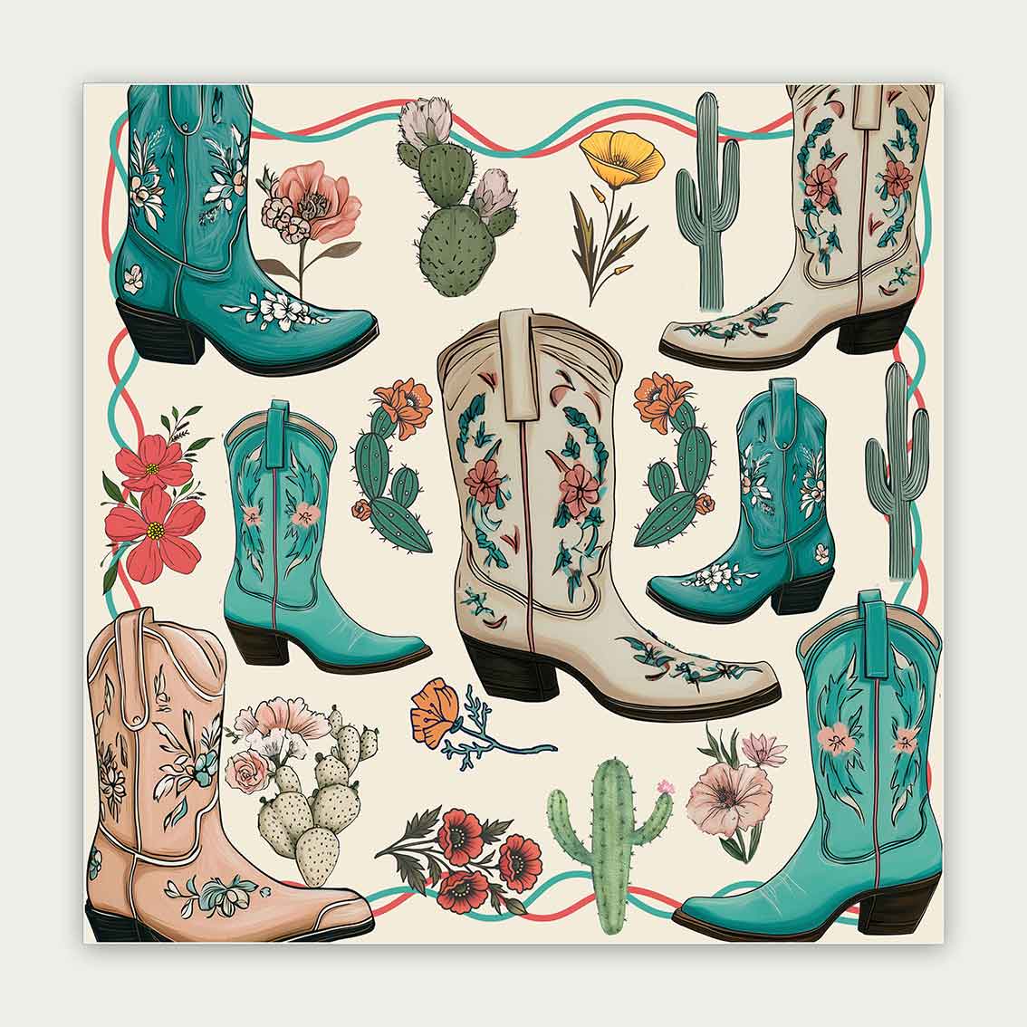 Green Pink Country Western Boots_Cowboybay Bandana