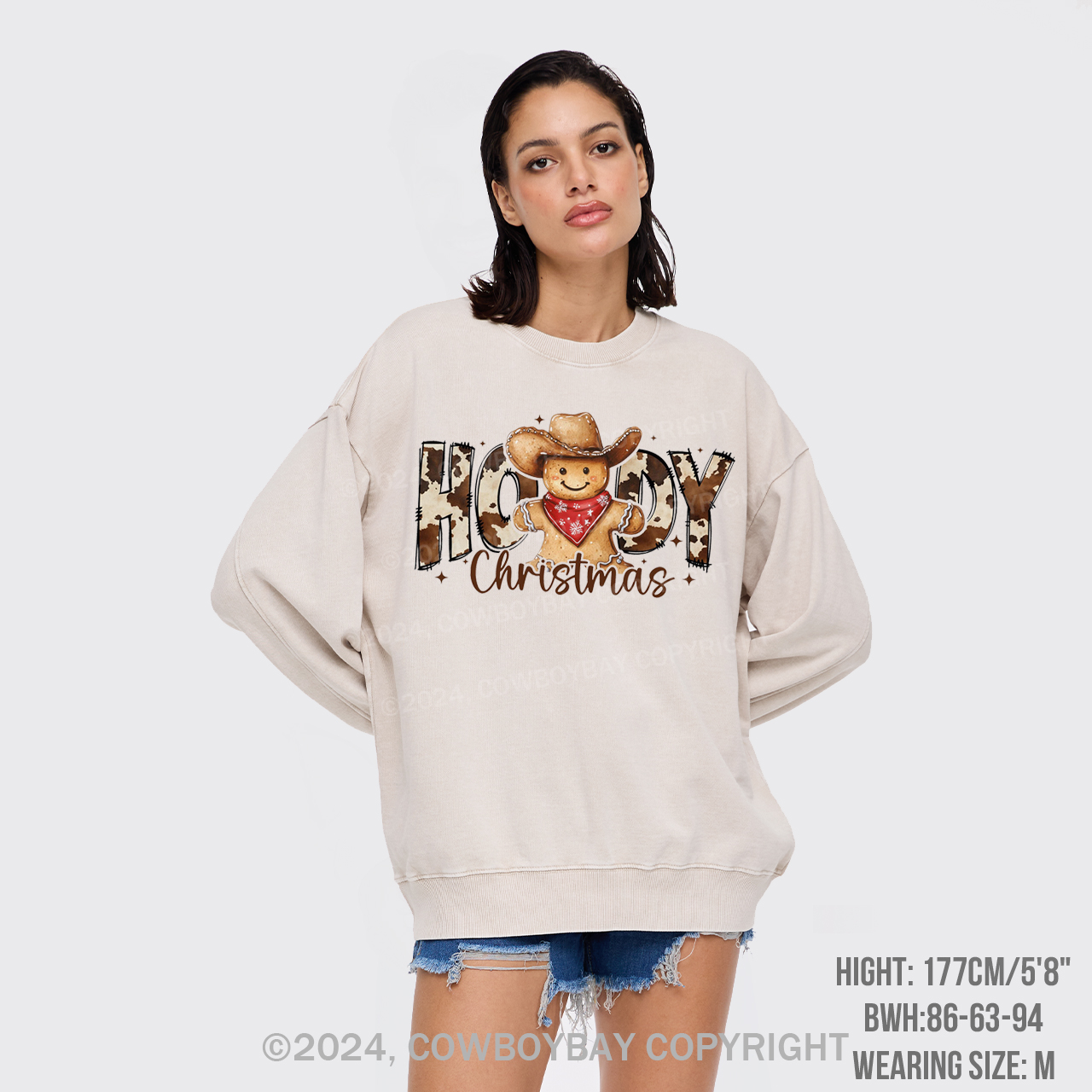 Howdy Christmas Gingerbread Man Washed Sweatshirts