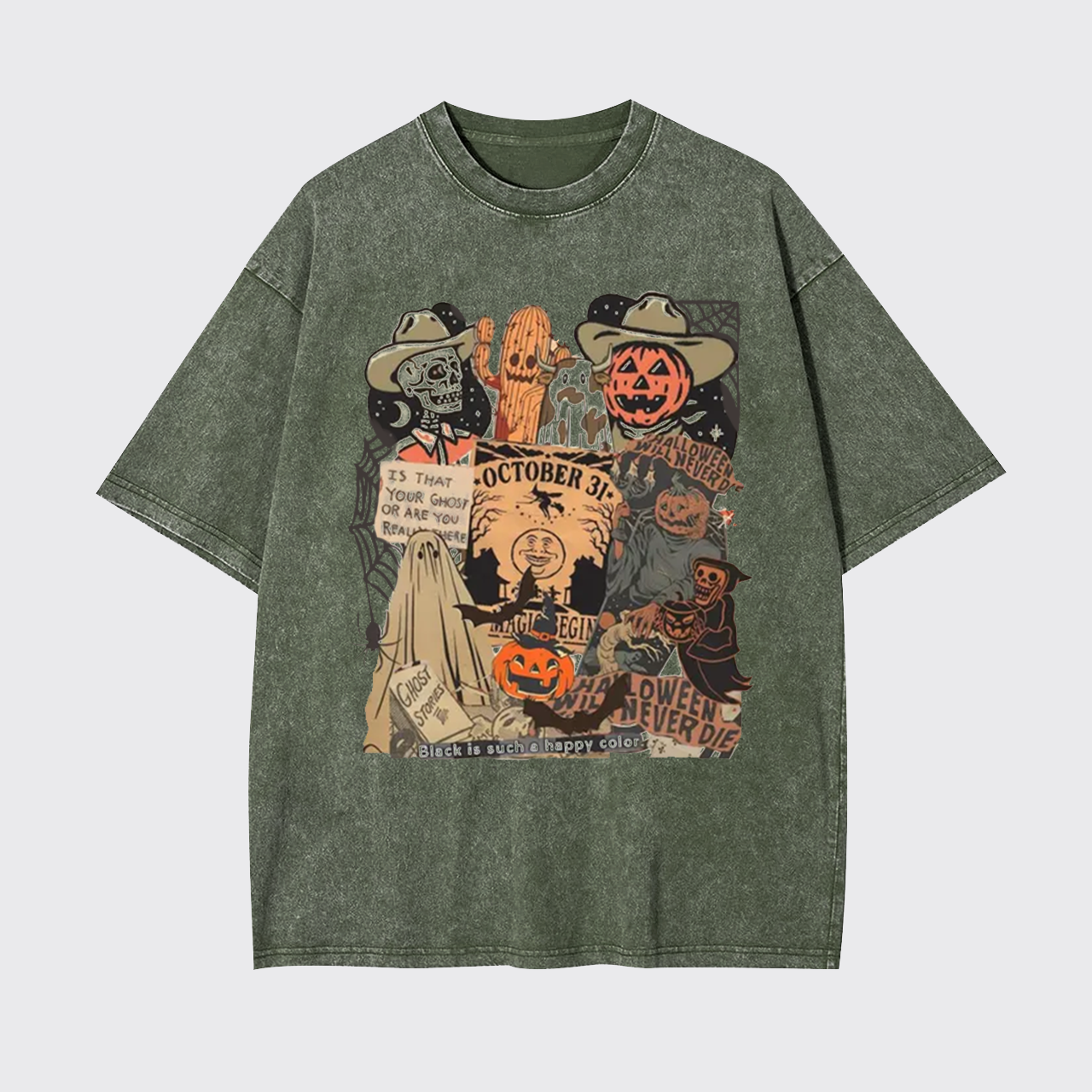 Western Halloween Spooky Skull  Garment-dye Tees