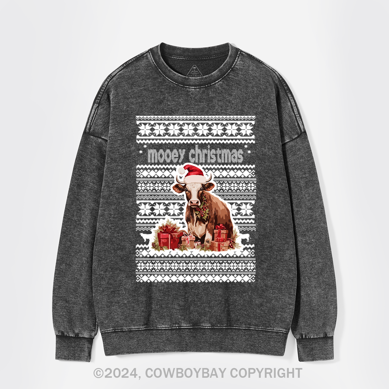 Christmas Cow With Santa Washed Sweatshirts
