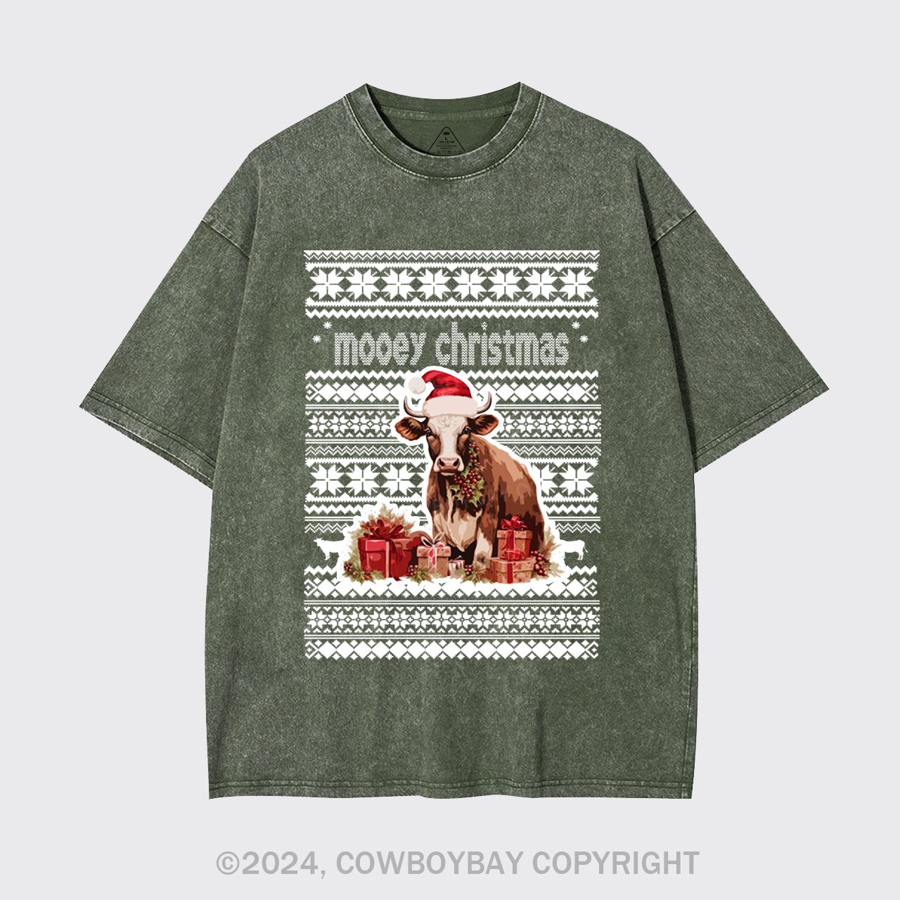 Christmas Cow With Santa Garment-dye Tees