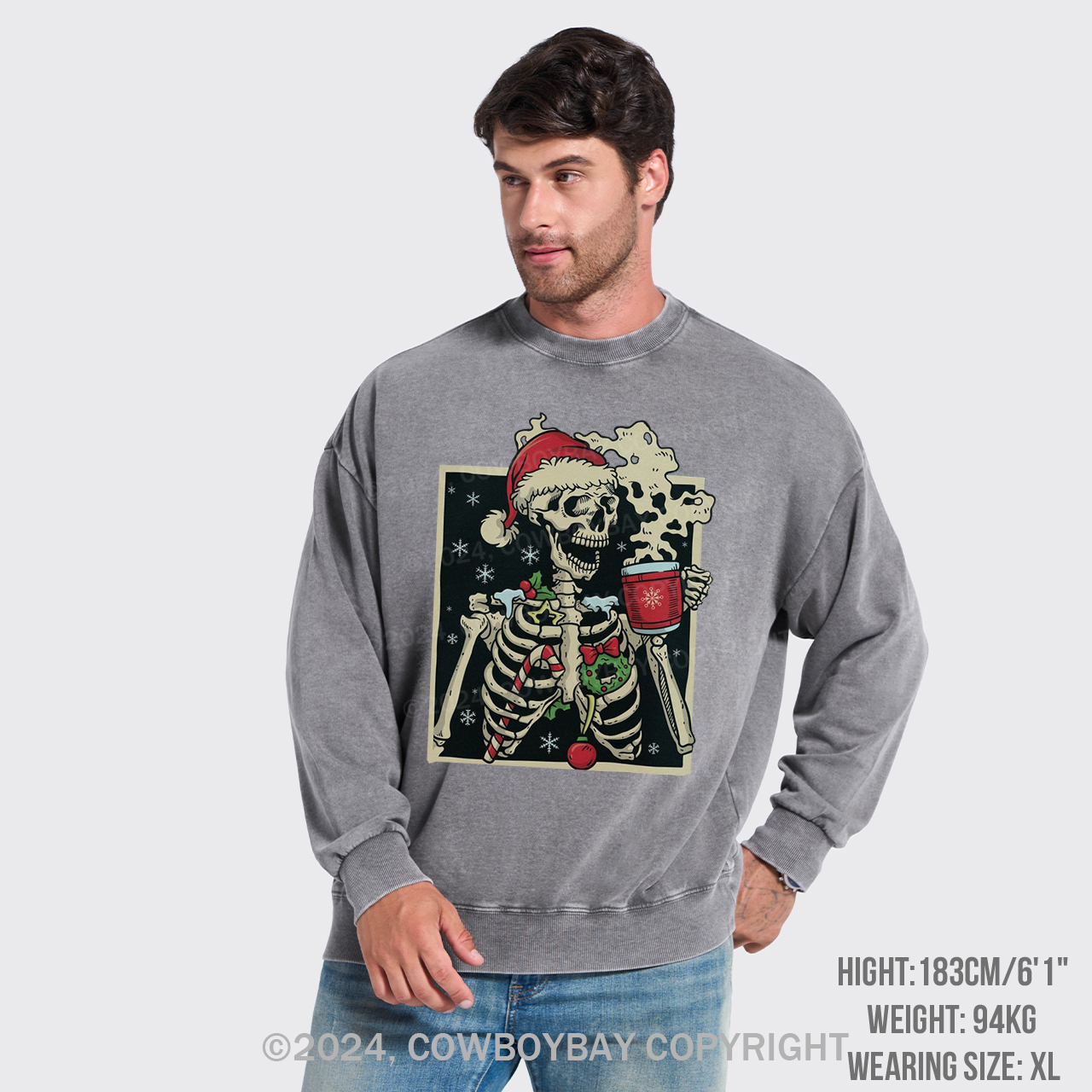 Dead Inside Skeleton Christmas Washed Sweatshirts