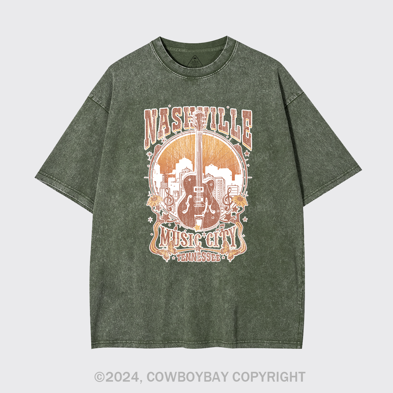 Nashville Music City Vintage Guitar Garment-dye Tees
