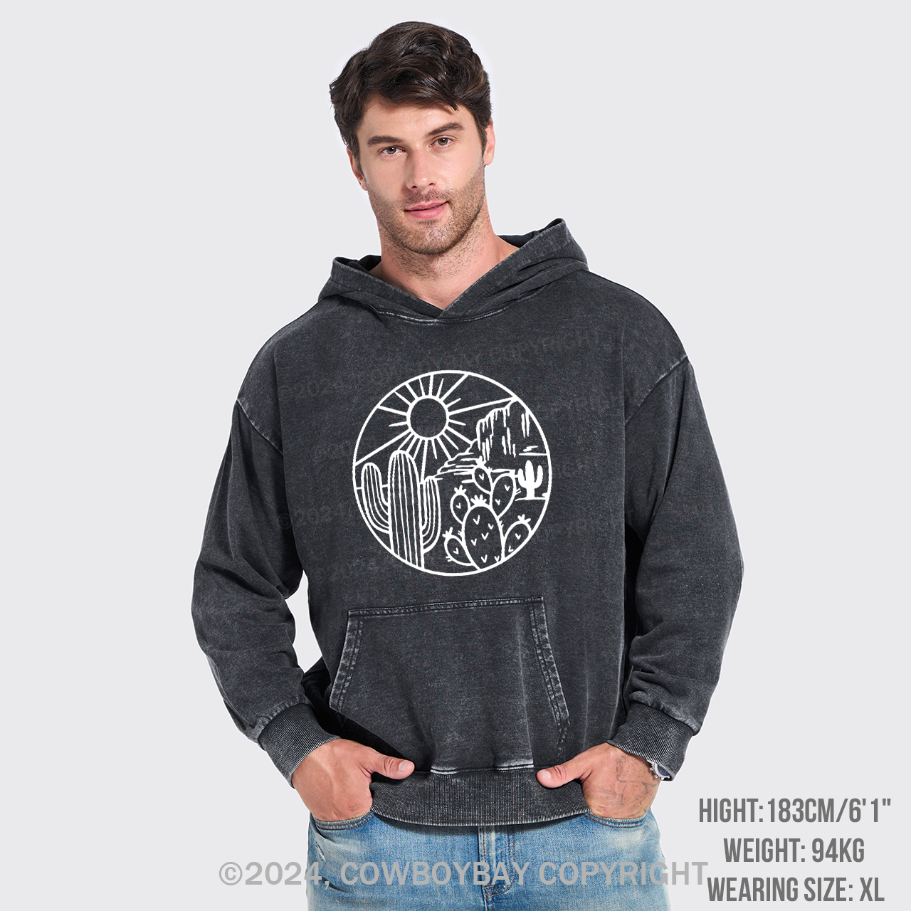 Desert Cactus Adventure Cowboy Garment-Dye Hoodies