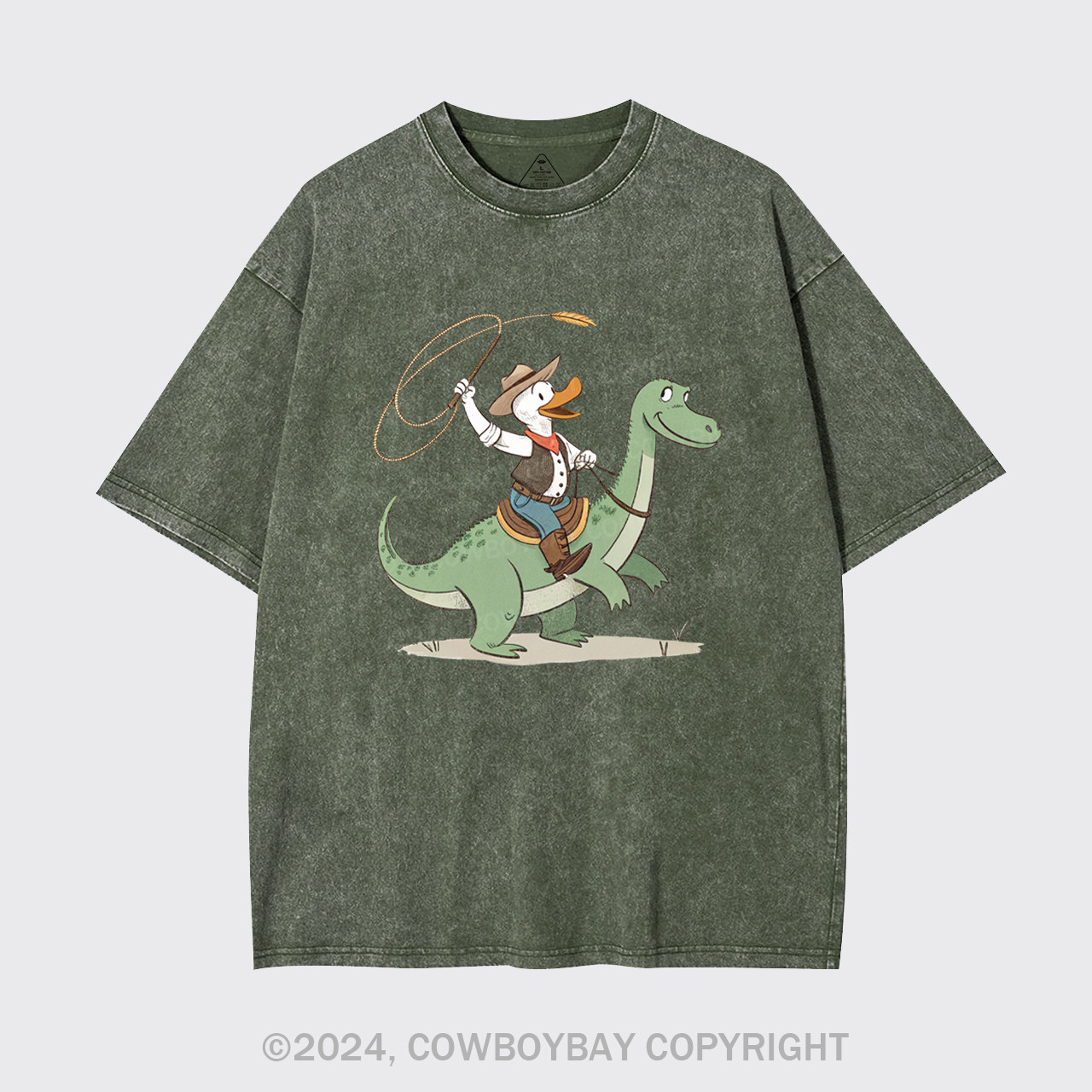 Cowboy Duck Riding Dinosaur Garment-dye Tees