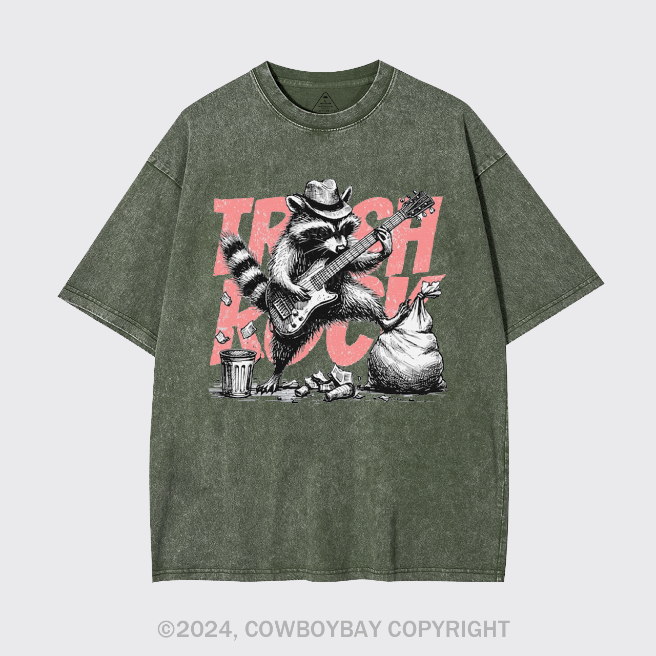 Raccoon Playing Guitar Retro Garment-dye Tees