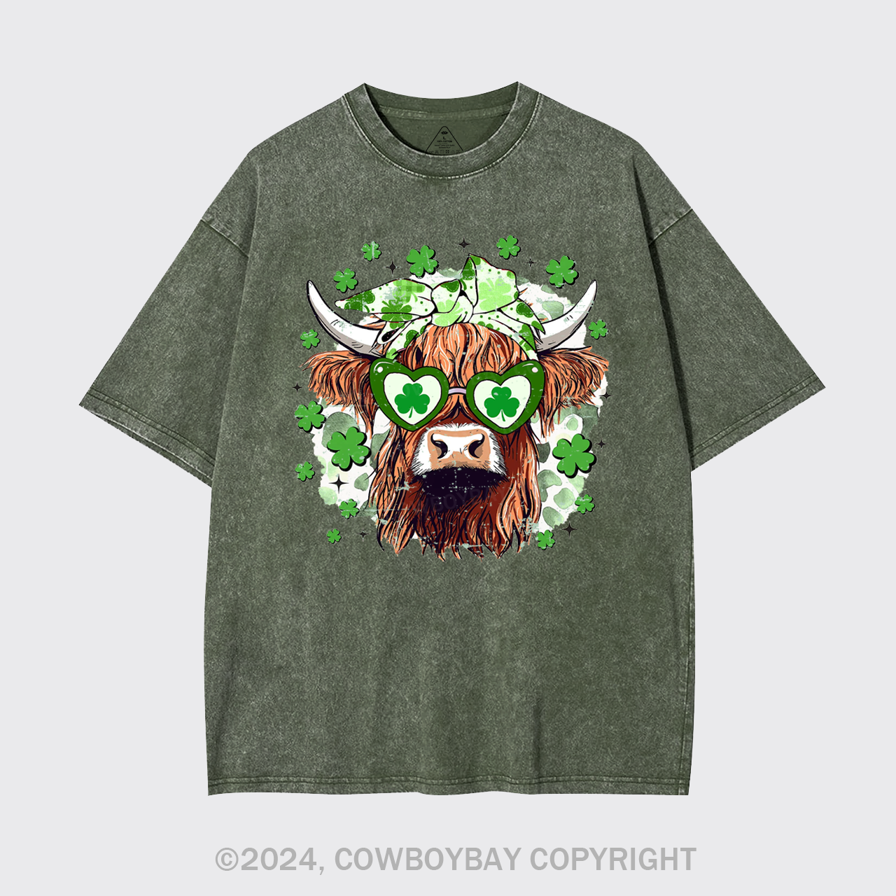 St Patrick's Day Highland Cow Garment-dye Tees