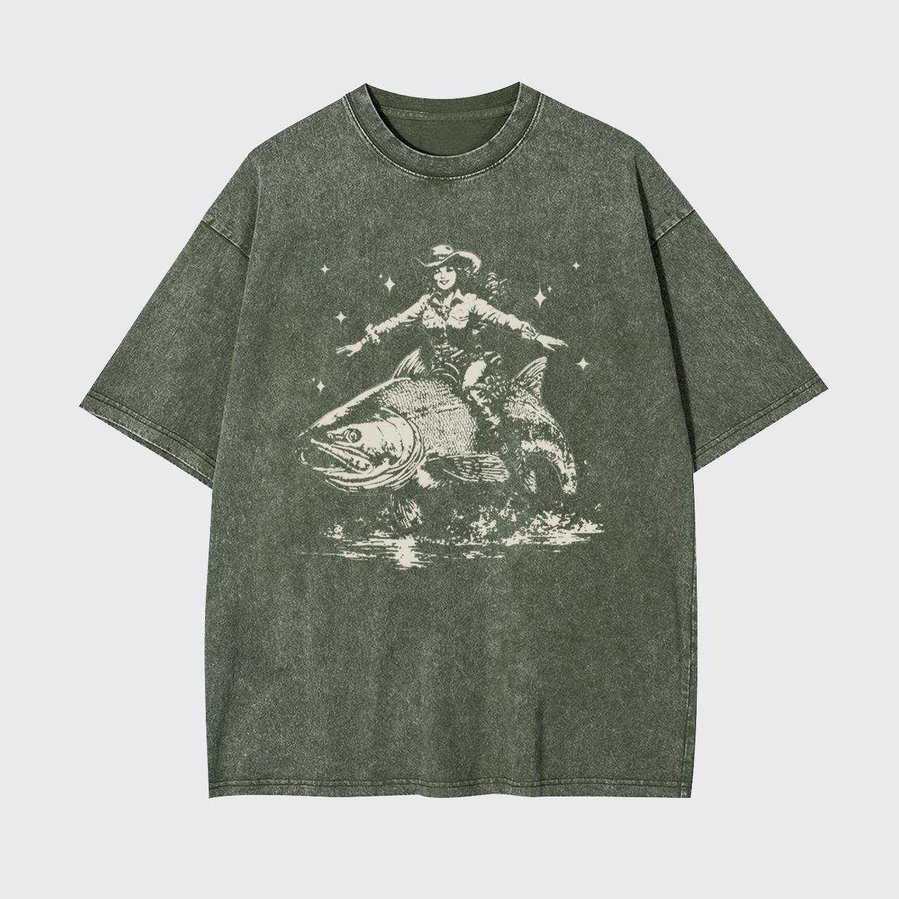 Cowgirl Riding A Fish Garment-dye Tees