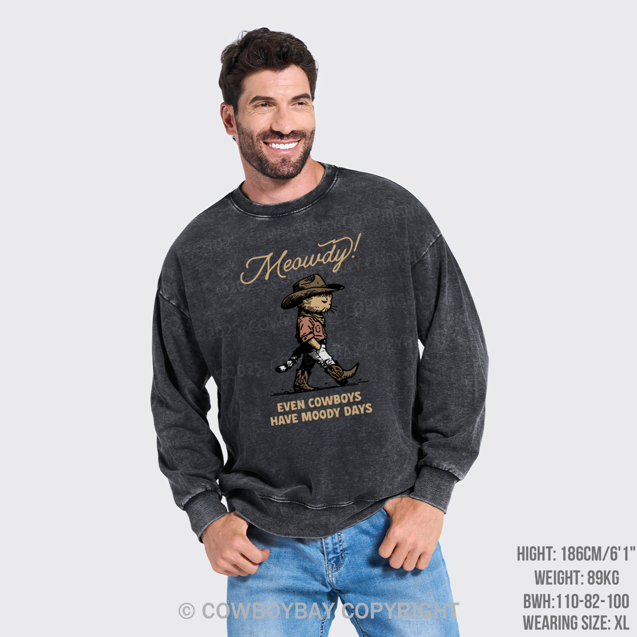 Sad Cat Cowboy Washed Sweatshirts