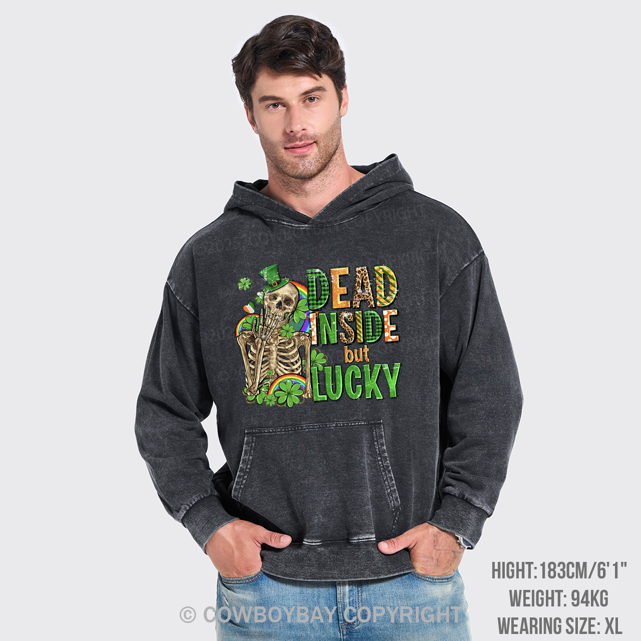 Dead Inside But Feeling Lucky Garment-Dye Hoodies
