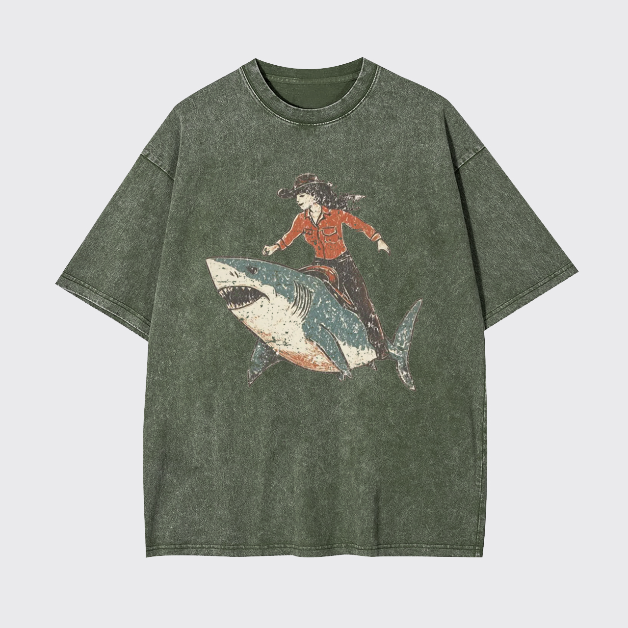 Cowgirl Riding Shark Garment-dye Tees