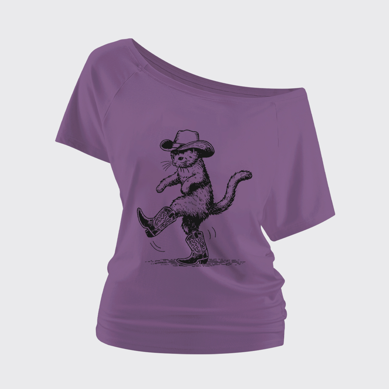 Cowboy Cat Looking For Fish Off Shoulder Top