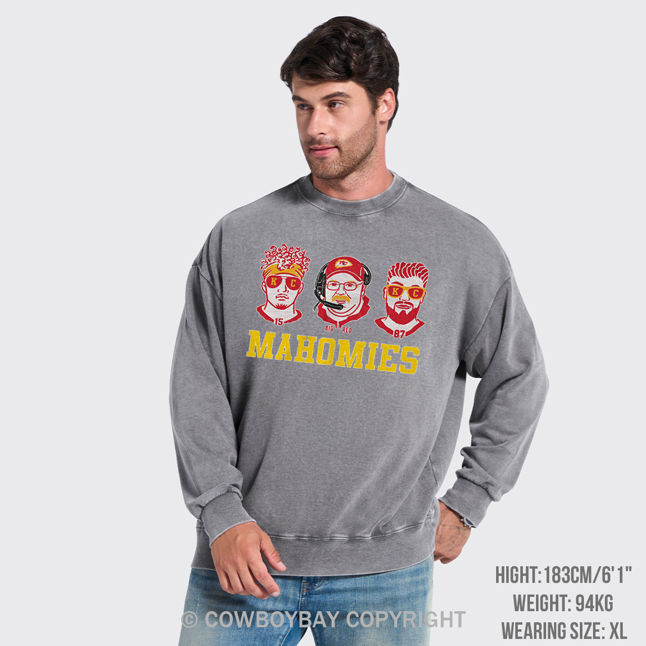 Funny KC Football Mahomies Washed Sweatshirts