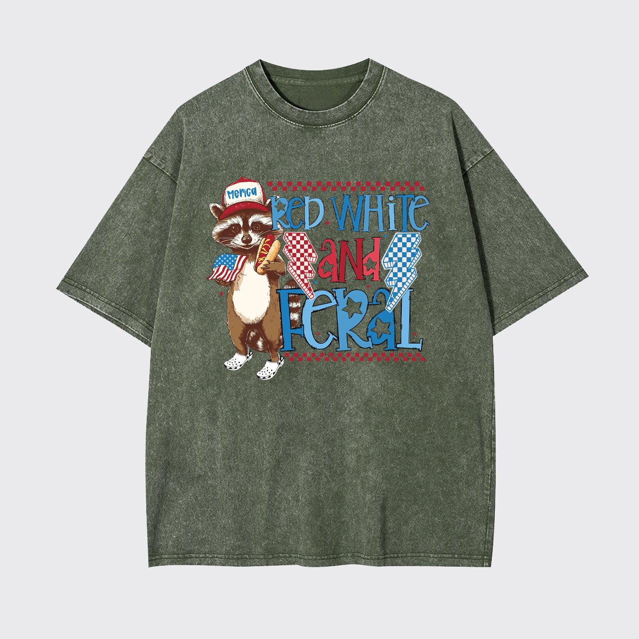 Funny USA-Red White And Feral Garment-dye Tees