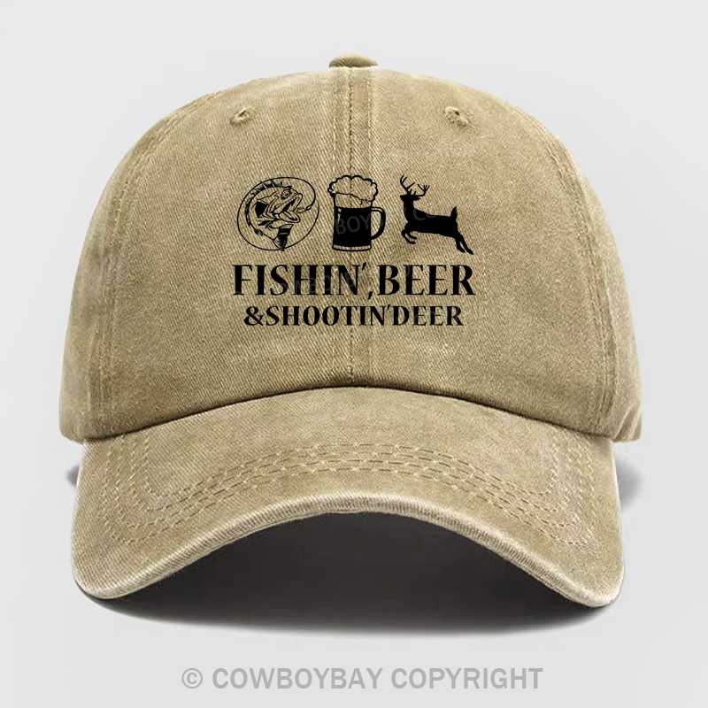 Fishin', Beer & Shootin' Deer Funny Wash Hat