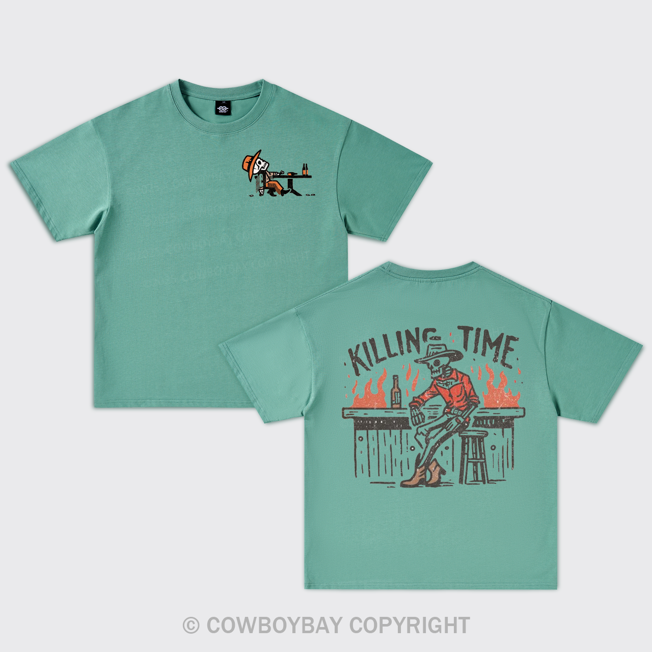Killing Time-Cowboy Skeleton At Bar Oversize T-Shirts