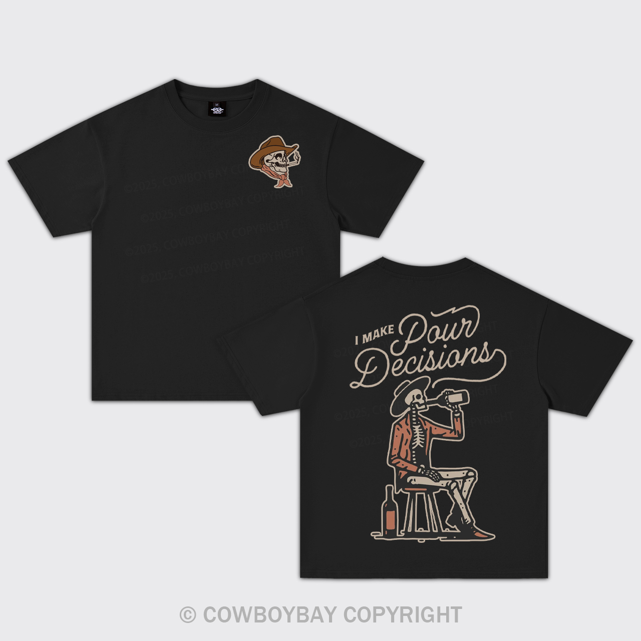 Skeleton Cowboy Drinking Wine Oversize T-Shirts
