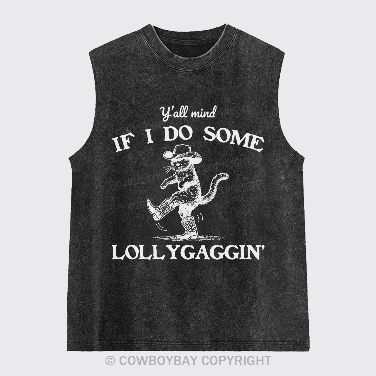 Sneaky Cowboy Cat Washed Tanks