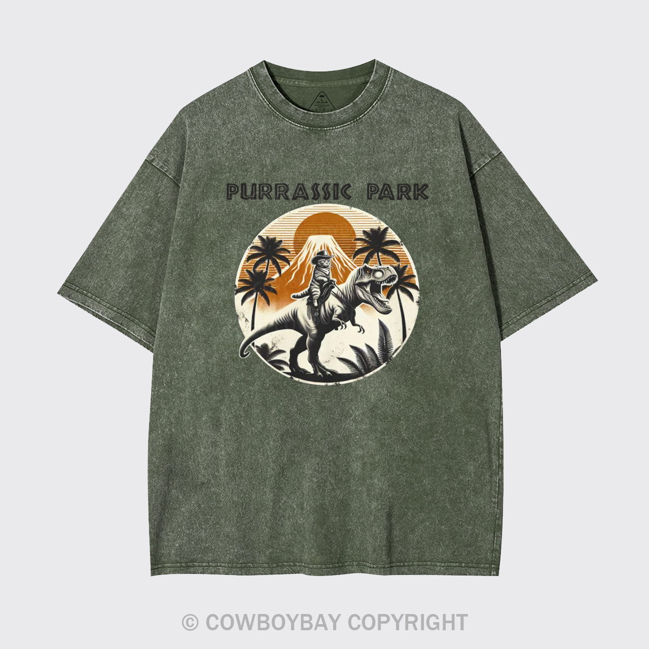 Cowboy Cat Riding Dinosaur Garment-dye Tees