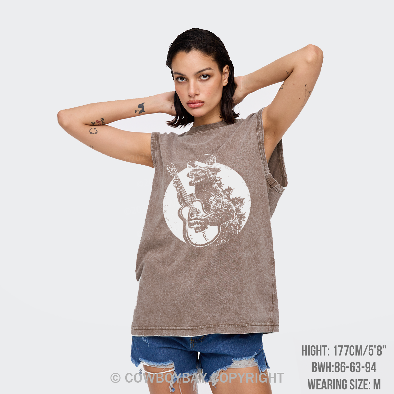 Dinosaur Playing Guitar Washed Tanks