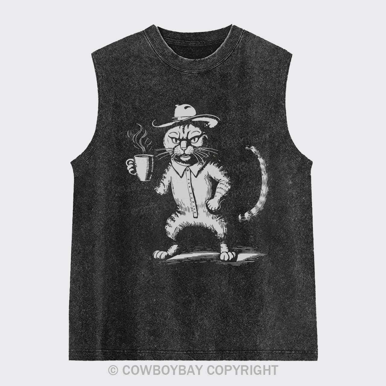 Coffee Addict Funny Cat Washed Tanks