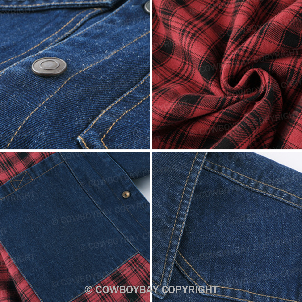 Western Plaid Blue Flannel Denim Jacket