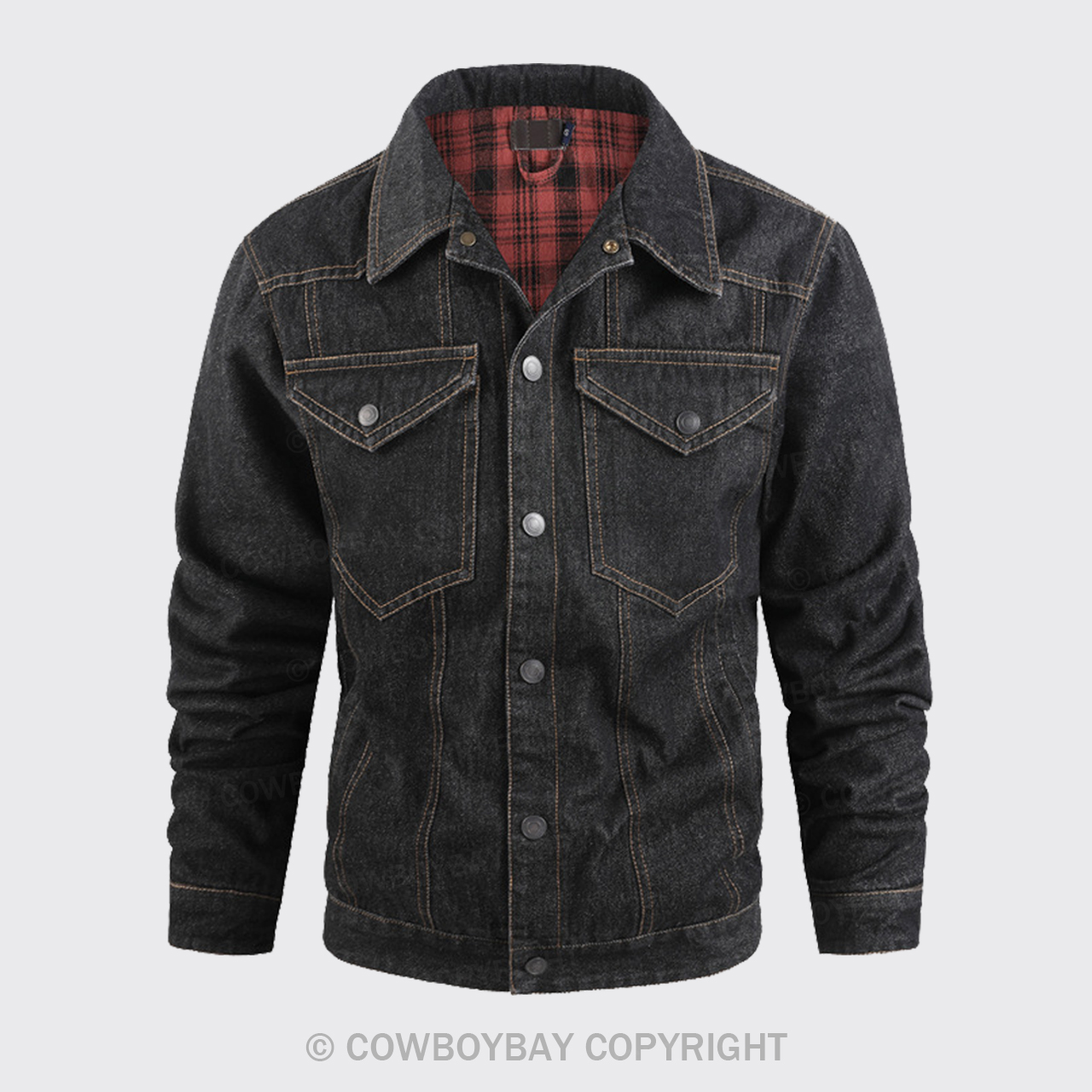 Western Plaid Black Flannel Denim Jacket