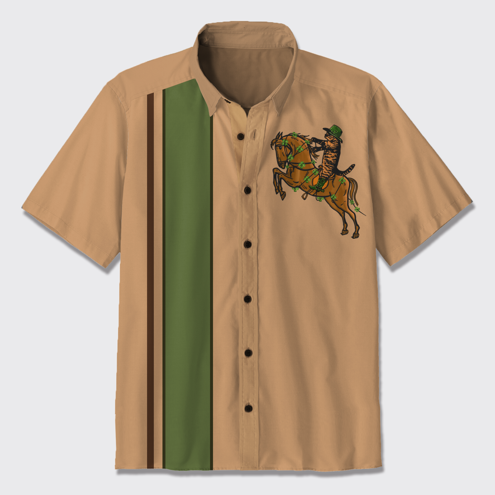 Cowboy Cats Headed For St. Patrick's Day Button Up Shirts