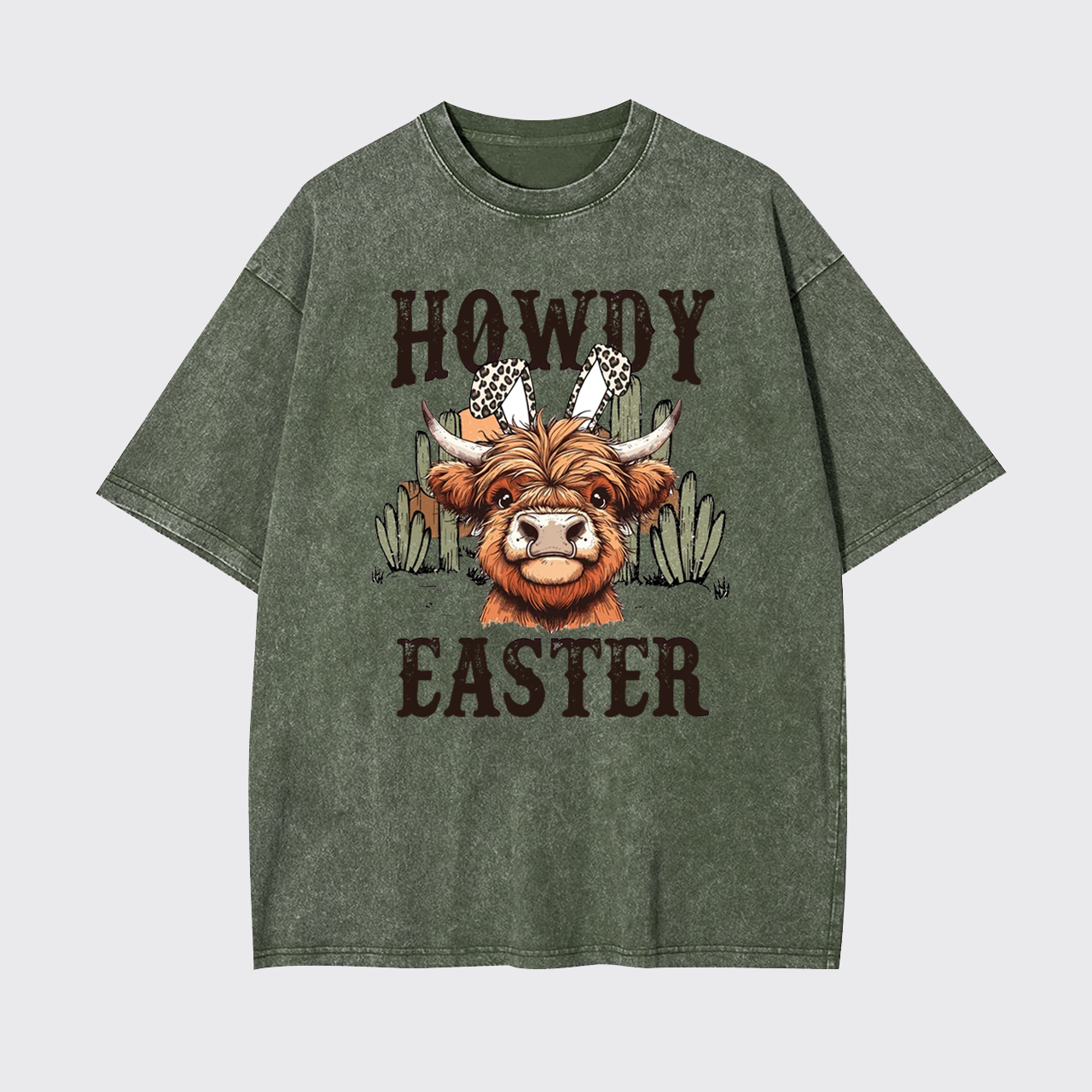 Cute Highland Cow Easter Garment-dye Tees