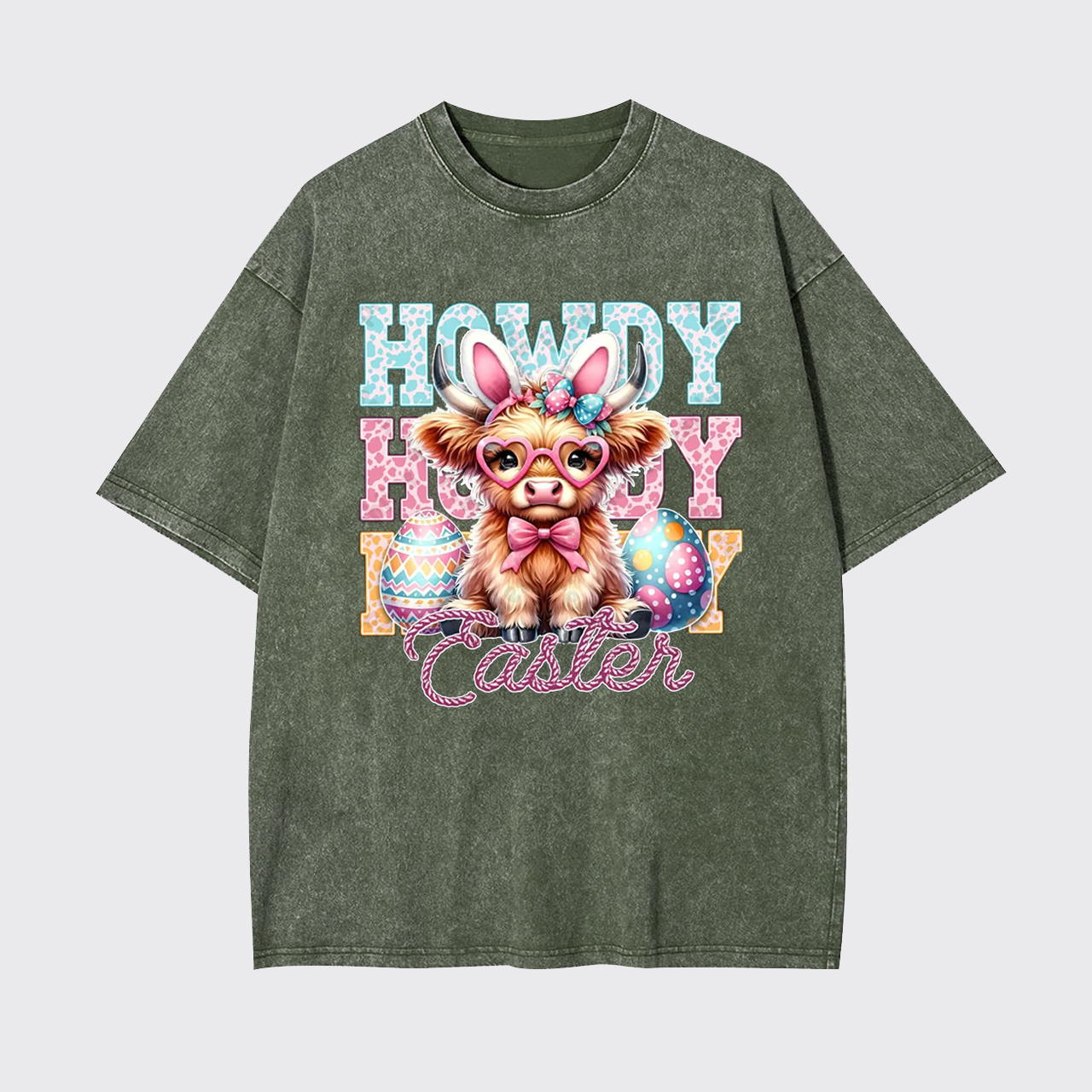 Howdy Easter Cute Highland Cow Garment-dye Tees