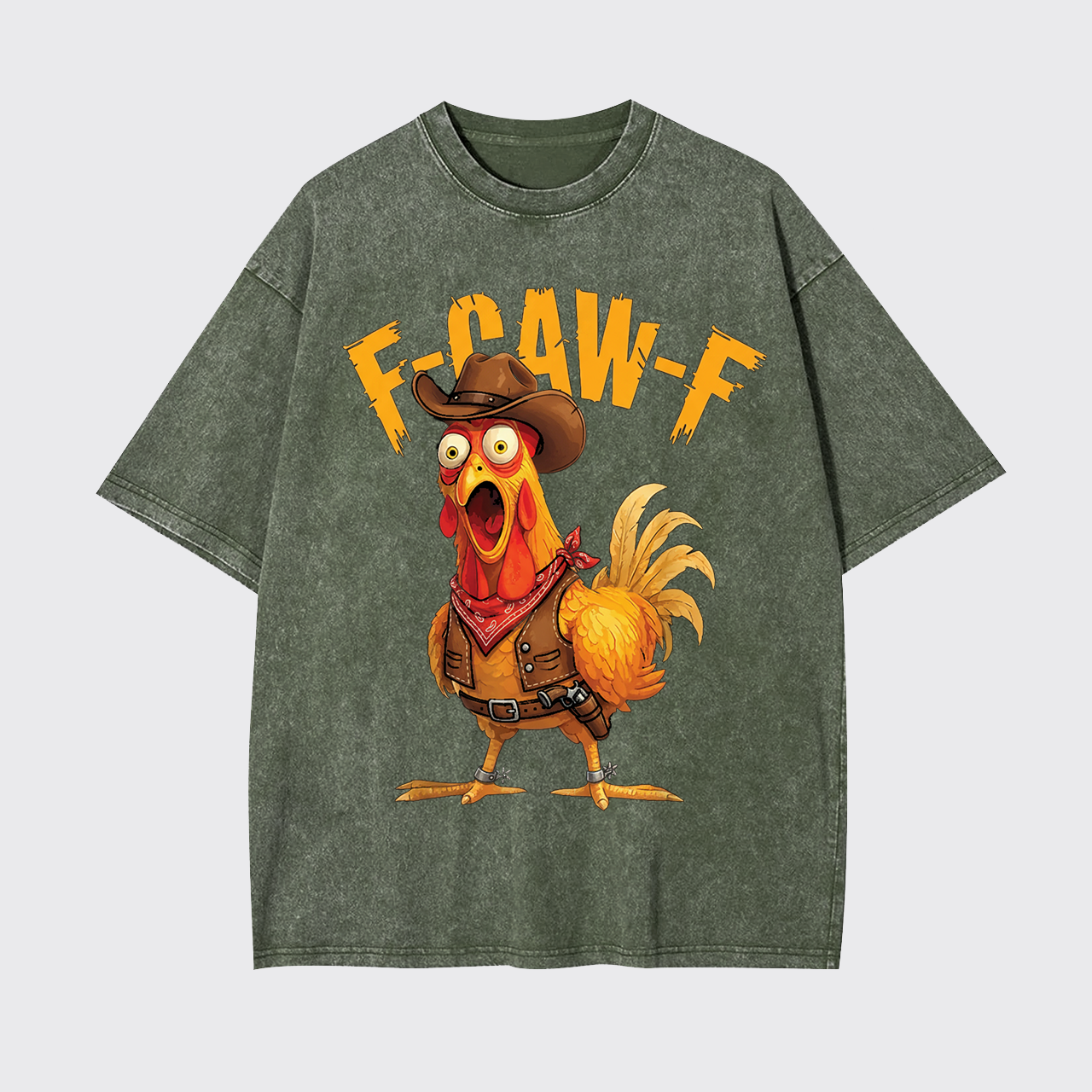 Funny Screaming Chicken F-CAW-F Garment-dye Tees