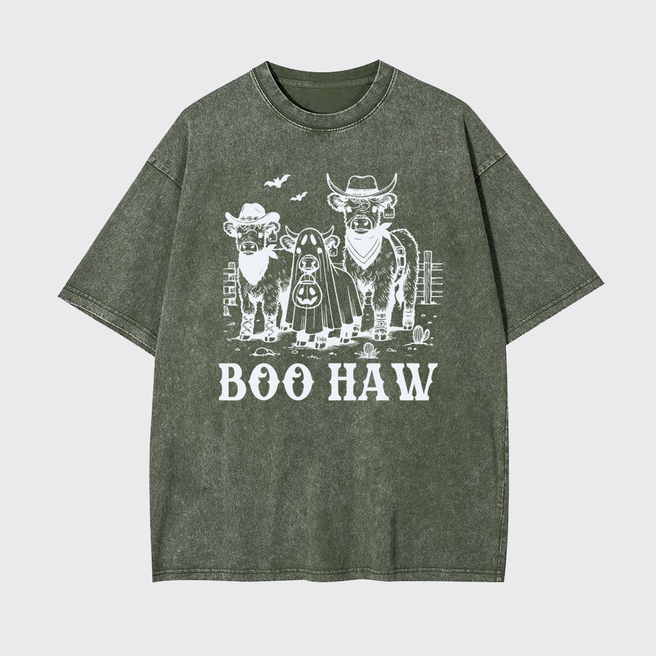 Boo Haw Highland Cow Halloween Garment-dye Tees