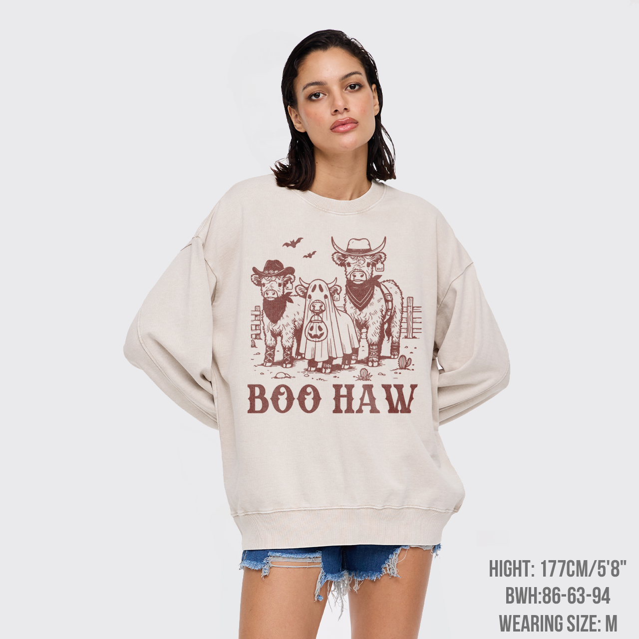 Boo Haw Highland Cow Halloween Washed Sweatshirts