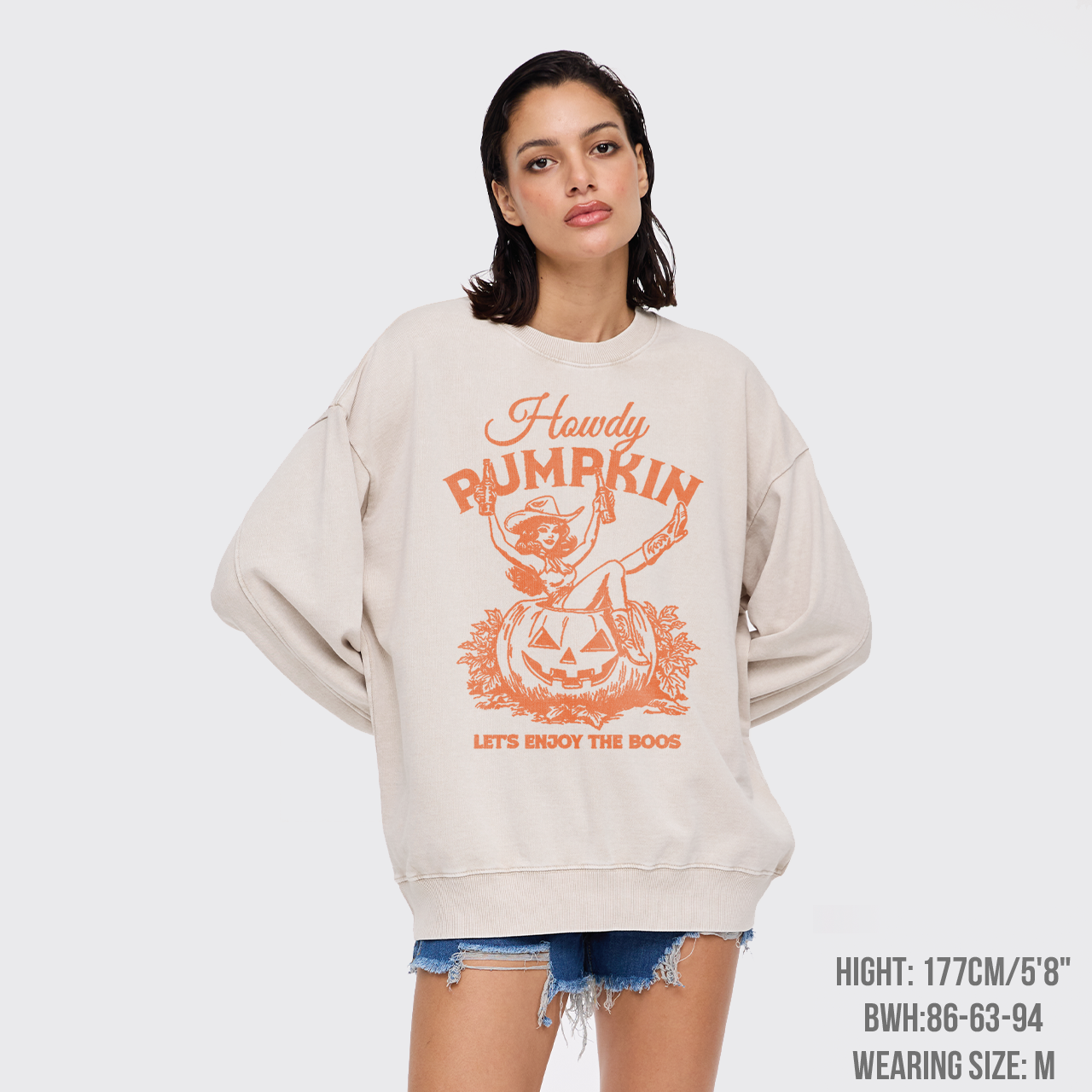 Howdy Pumpkin Halloween Cowgirl Boos Washed Sweatshirts