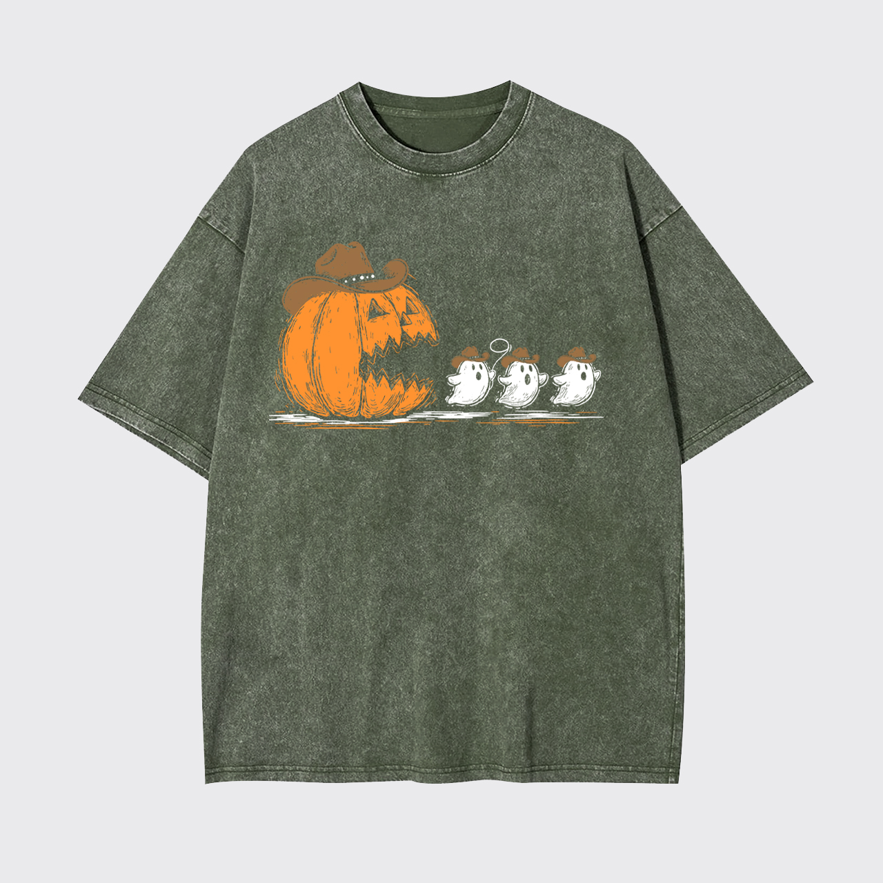 Spooky Halloween Pumpkin Chasing Ghost Garment-dye Tees