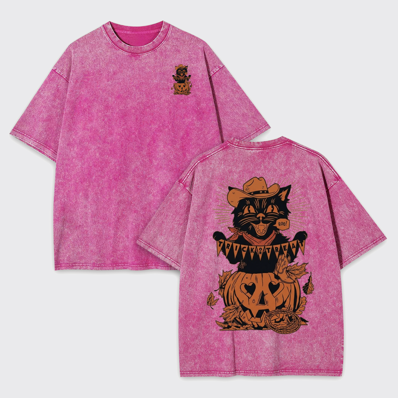 Trick Or Treat Halloween Black Cat Garment-dye Tees