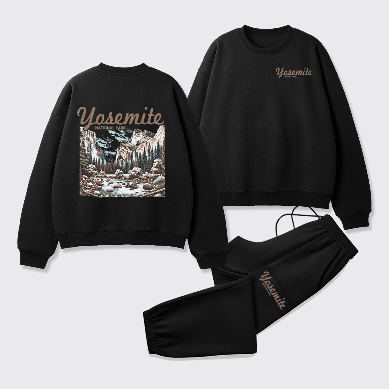 Vintage Yosemite National Park Fleece Sweatshirt Set