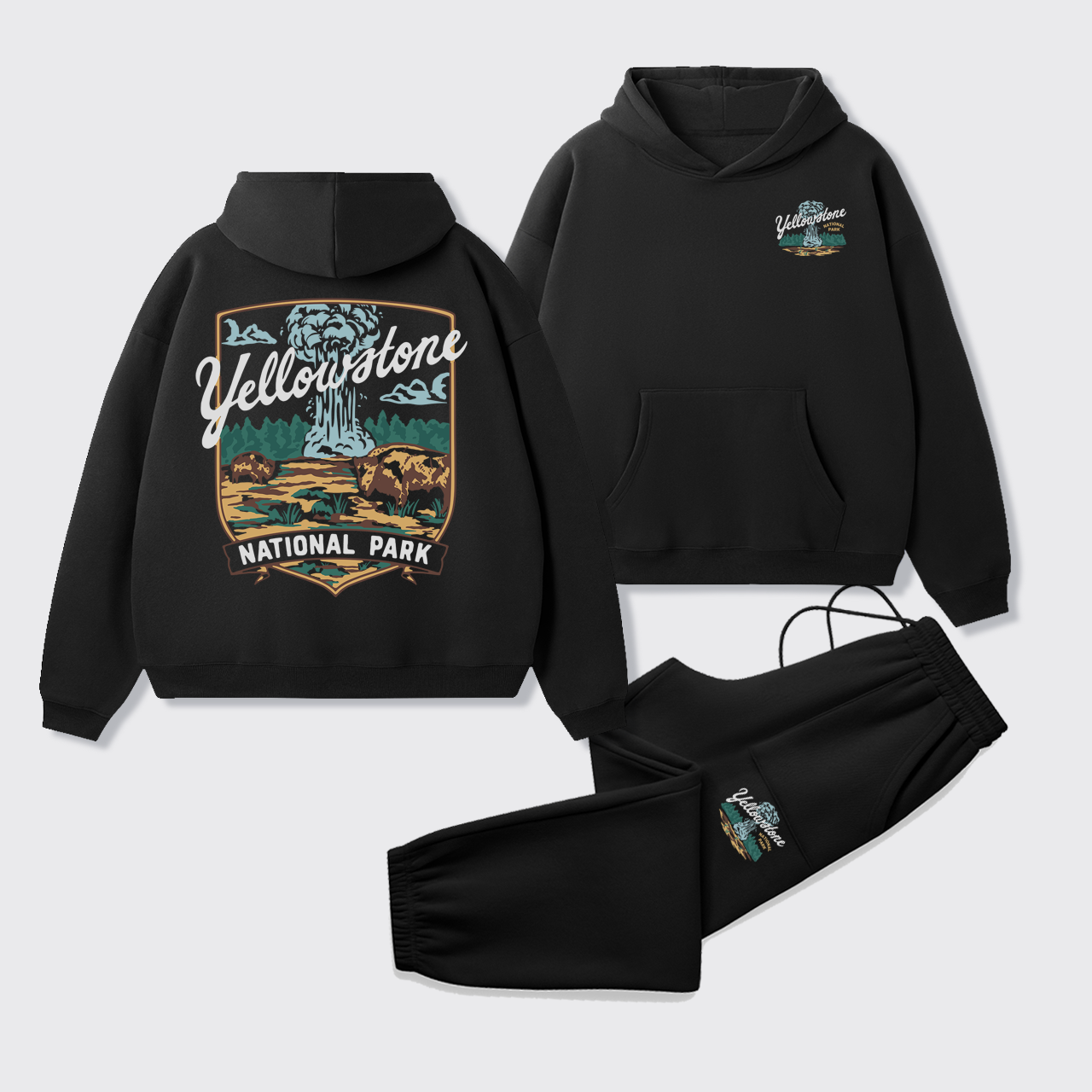 Yellowstone Vintage Illustration Fleece Hoodie Set