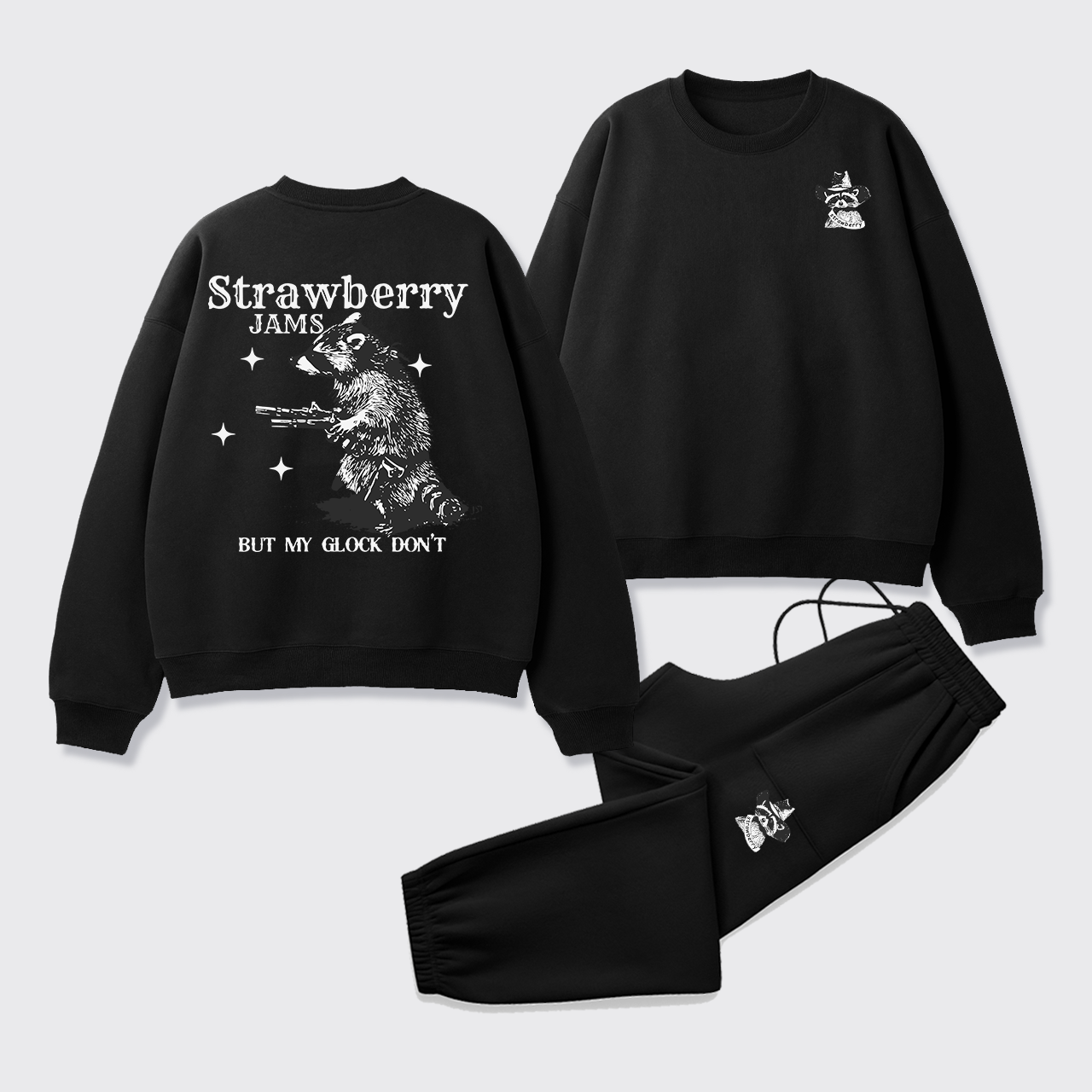 Snarky Sayings-Strawberry Jams But My Glock Don't Fleece Sweatshirt Set