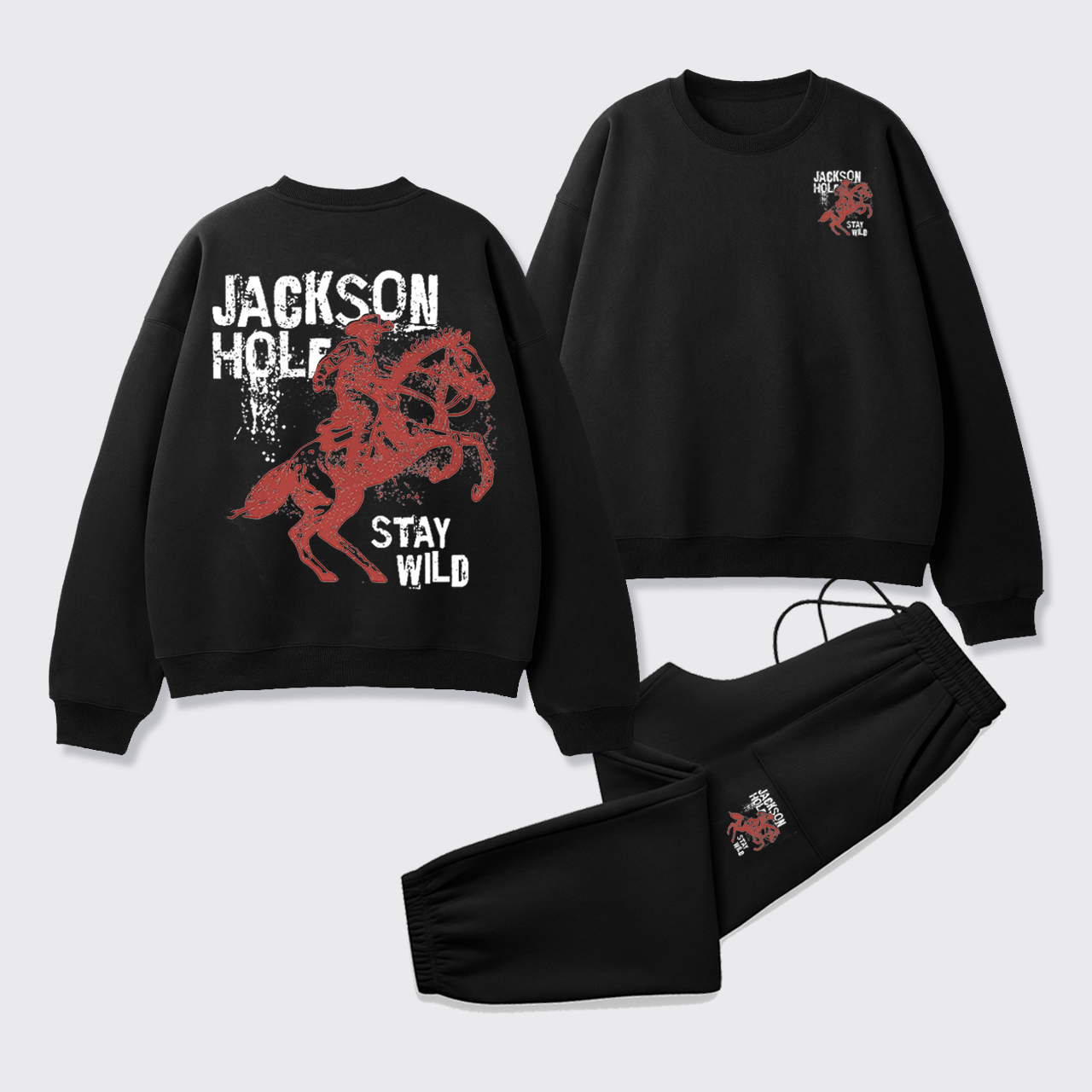 Retro Western Wildflower Wild Horses Fleece Sweatshirt Set